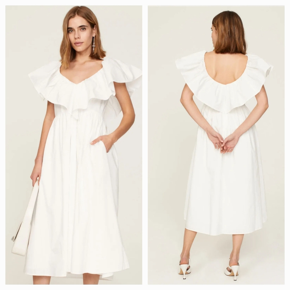ADAM LIPPES Poplin Eyelet Ruffle White Midi Dress 12